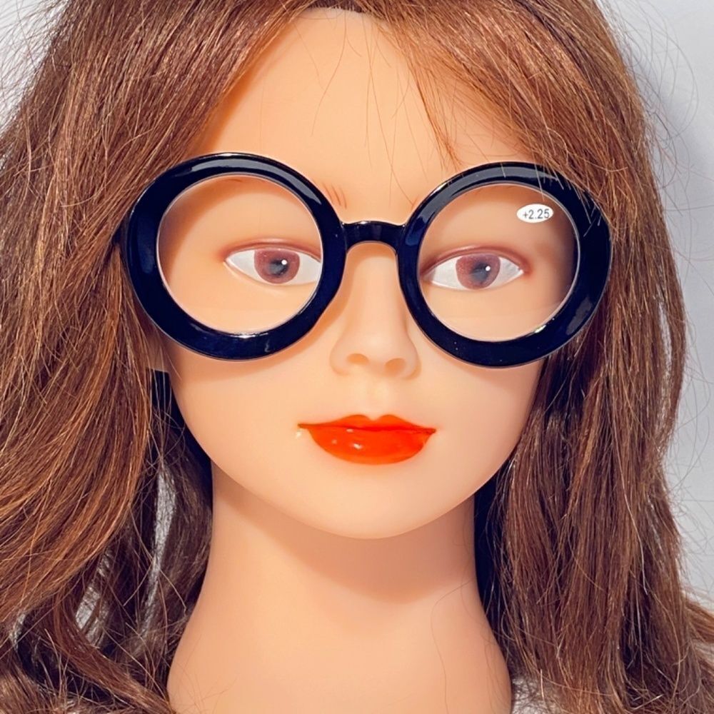 1059 Fern Oversized 2.25 Reading Glasses Readers Round Black Frames NWT